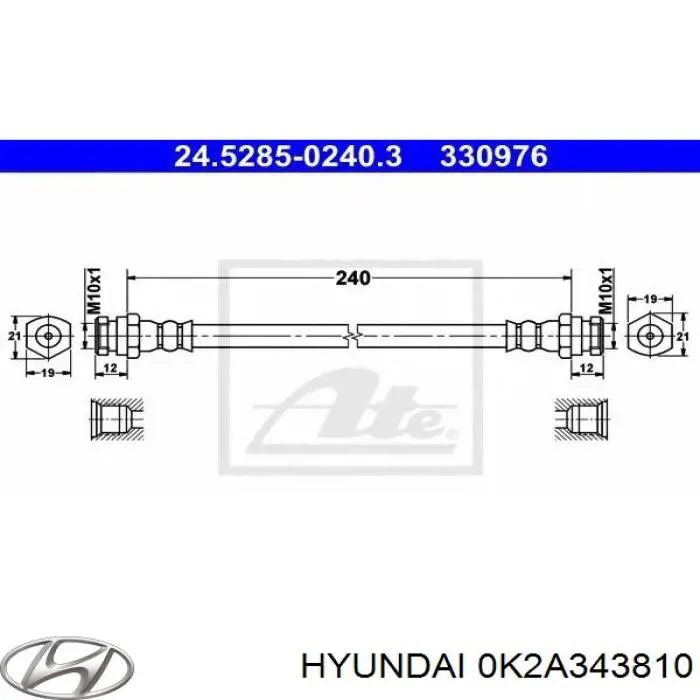 Шланг тормозной задний Hyundai/Kia 0K2A343810