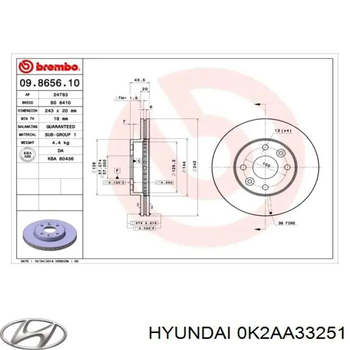 Тормоз дисковый передний Hyundai/Kia 0K2AA33251 цена, от 21.55 USD