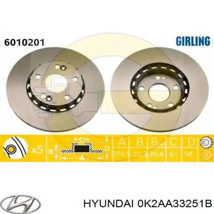Передний тормозной диск Hyundai/Kia 0K2AA33251B