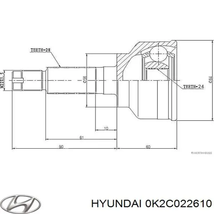 Привод передний левый Hyundai/Kia 0K2C022610 цена, от 75.05 USD