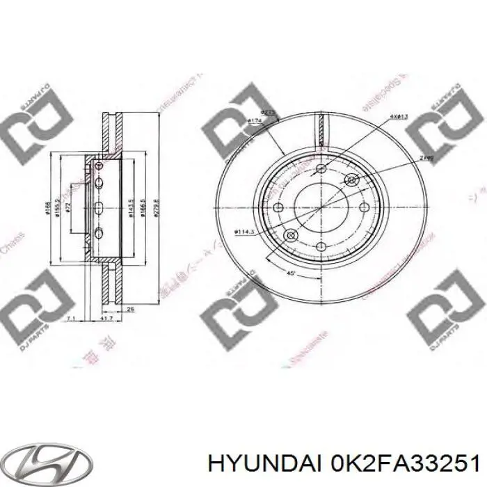 Передние тормозные диски 0K2FA33251 Hyundai/Kia