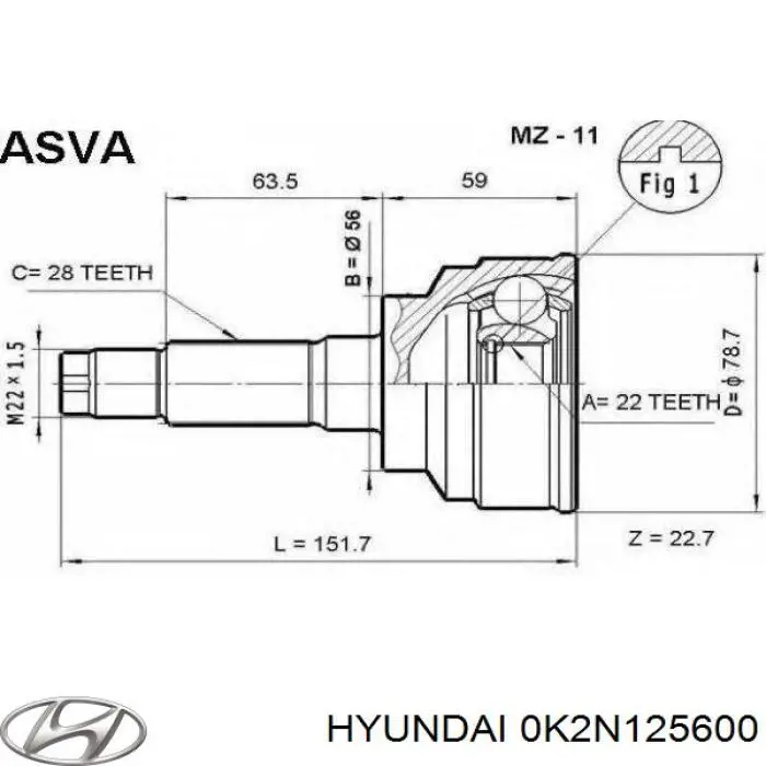 ШРУС наружный передний HYUNDAI 0K2N125600