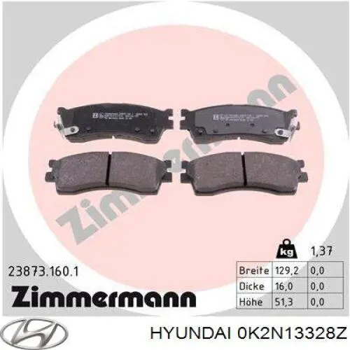 Колодки Hyundai/Kia 0K2N13328Z цена, от 16.48 USD