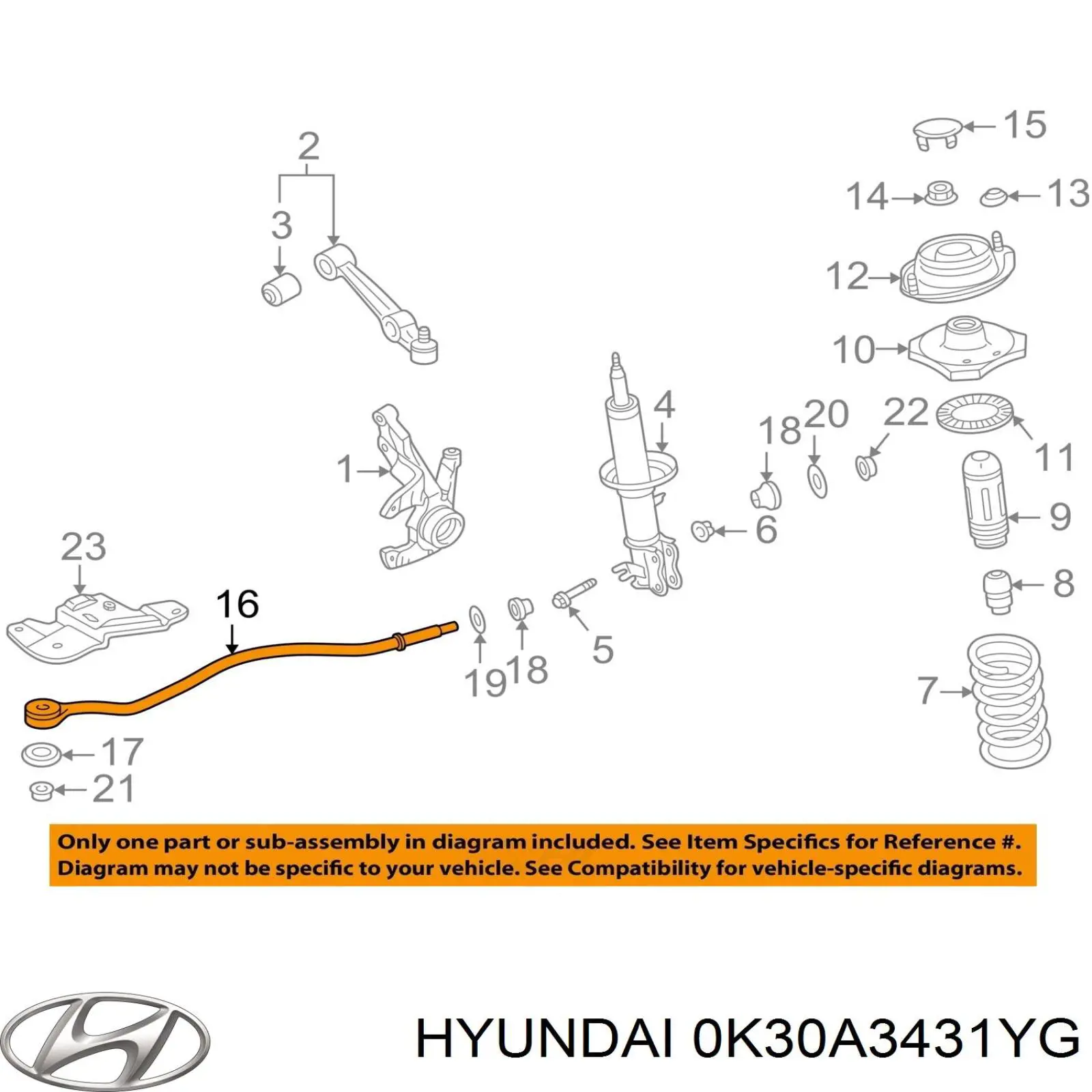 0K30A3431YG Hyundai/Kia barra de acoplamento esquerda de braço oscilante inferior dianteiro