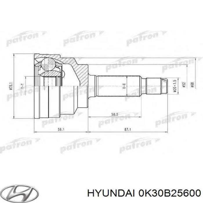 Левая полуось 0K30B25600 Hyundai/Kia