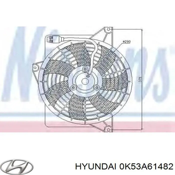 0K53A61482 Hyundai/Kia электровентилятор кондиционера в сборе (мотор+крыльчатка)