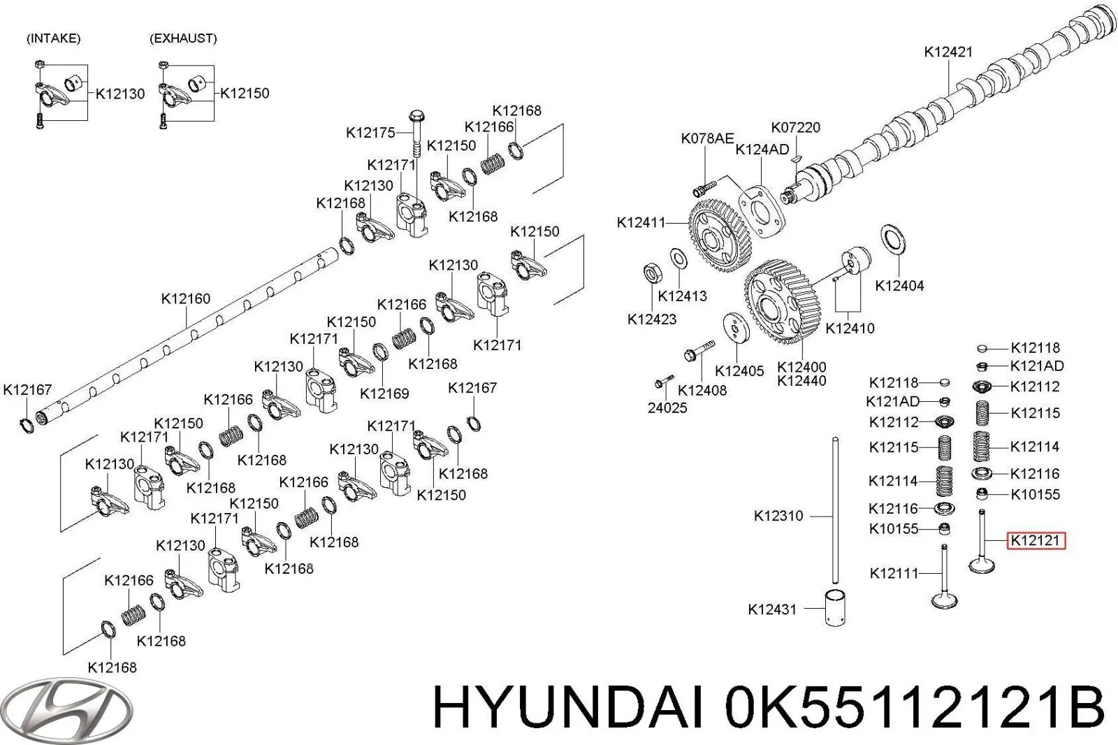0K55112121B Hyundai/Kia клапан выпускной