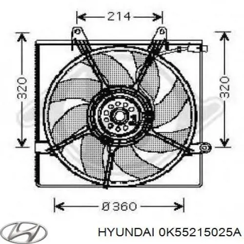 Купить 0K55215025A Hyundai/Kia Диффузор вентилятора в сборе с мотором и крыльчаткой