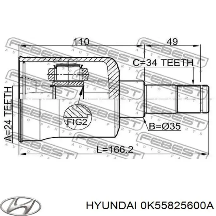 ШРУС наружный передний 0K55825600A Hyundai/Kia