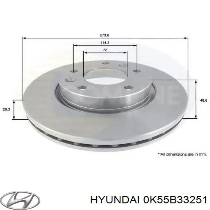 0K55B33251 Hyundai/Kia Disco do freio dianteiro