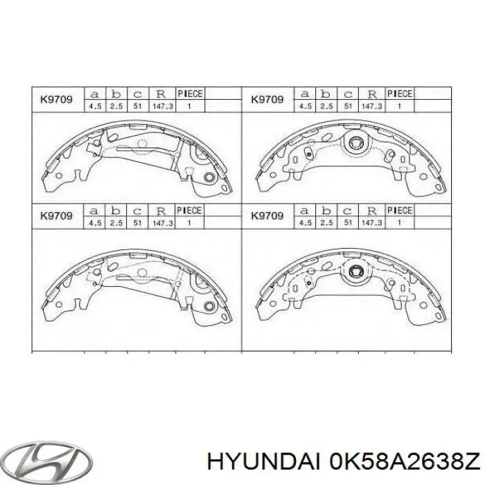 Задние барабанные колодки K58A2638Z Hyundai/Kia