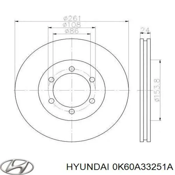 Передние тормозные диски 0K60A33251A Hyundai/Kia