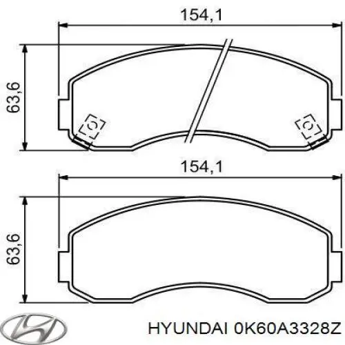 Передние тормозные колодки 0K60A3328Z Hyundai/Kia