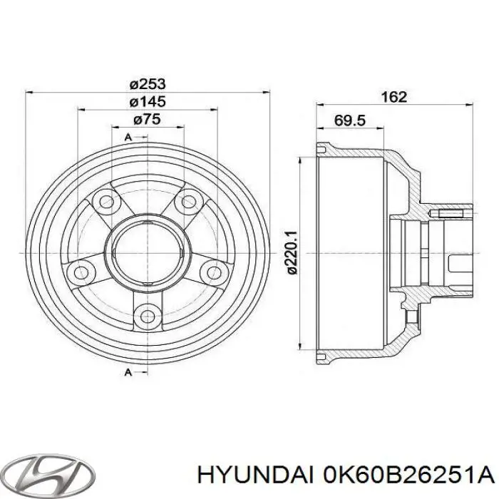 0K60B26251A Hyundai/Kia Тормозной барабан
