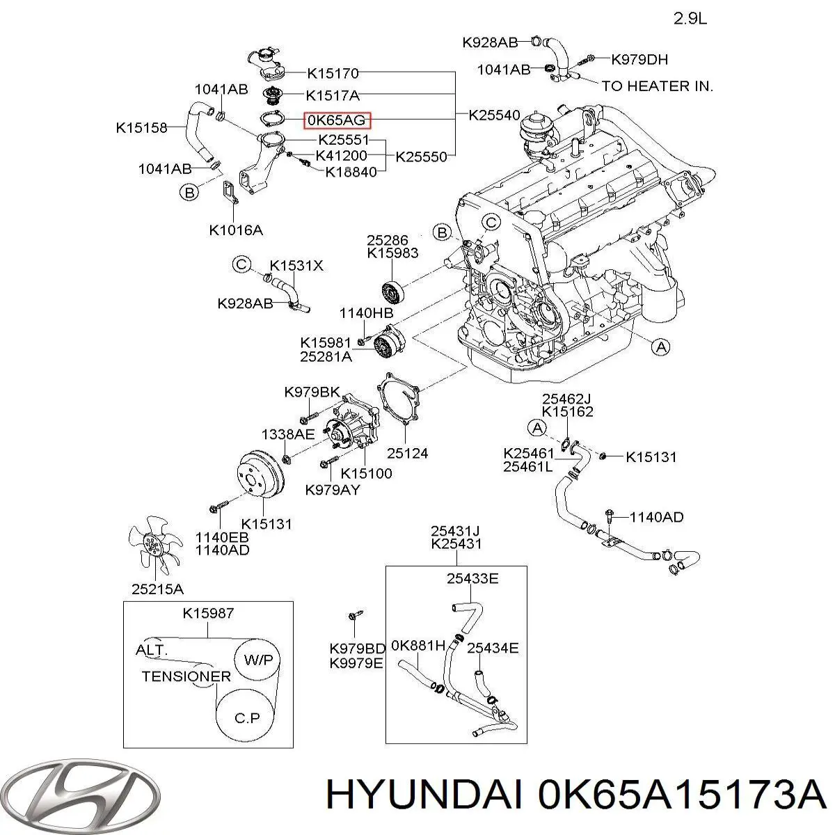 0K65A15173A Hyundai/Kia vedante de termostato