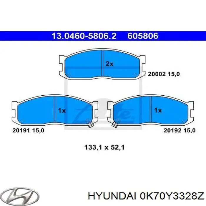 Передние тормозные колодки 0K70Y3328Z Hyundai/Kia