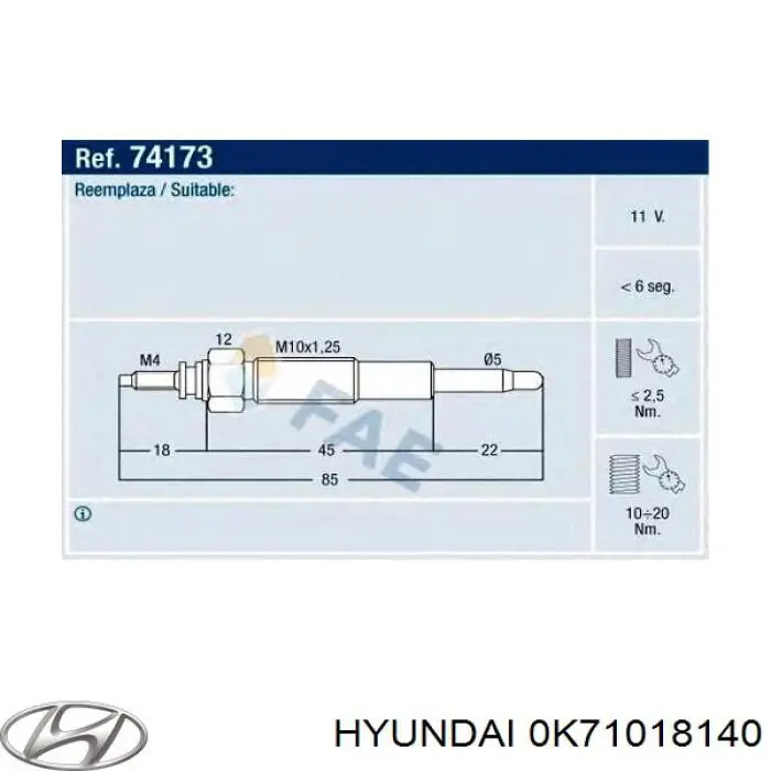 0K71018140 Hyundai/Kia Свечи накаливания