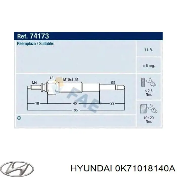 Свечи накала 0K71018140A Hyundai/Kia