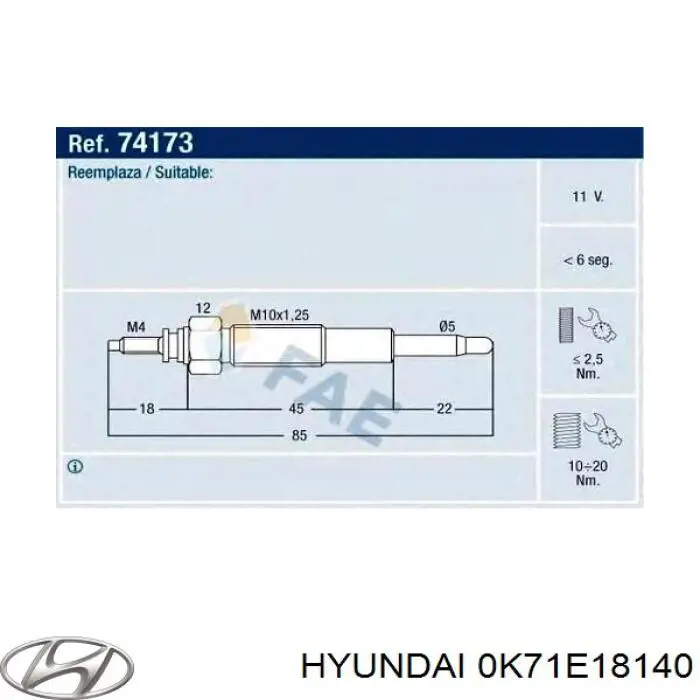 0K71E18140 Hyundai/Kia Свечи накаливания