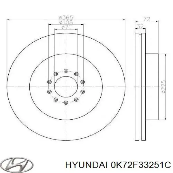 Передние тормозные диски 0K72F33251C Hyundai/Kia