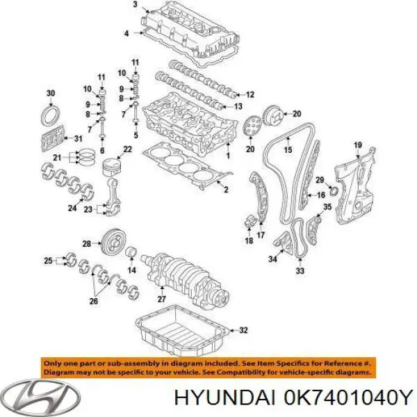 Прокладка поддона картера двигателя Hyundai/Kia 0K7401040Y