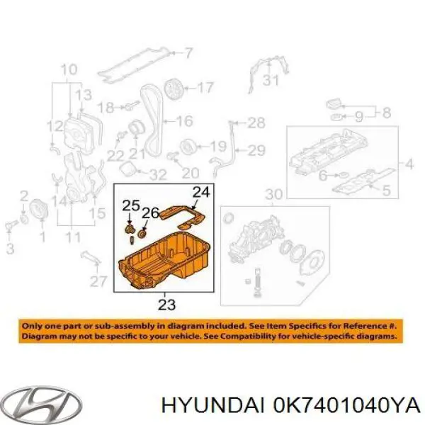 Прокладка поддона картера двигателя Hyundai/Kia 0K7401040YA