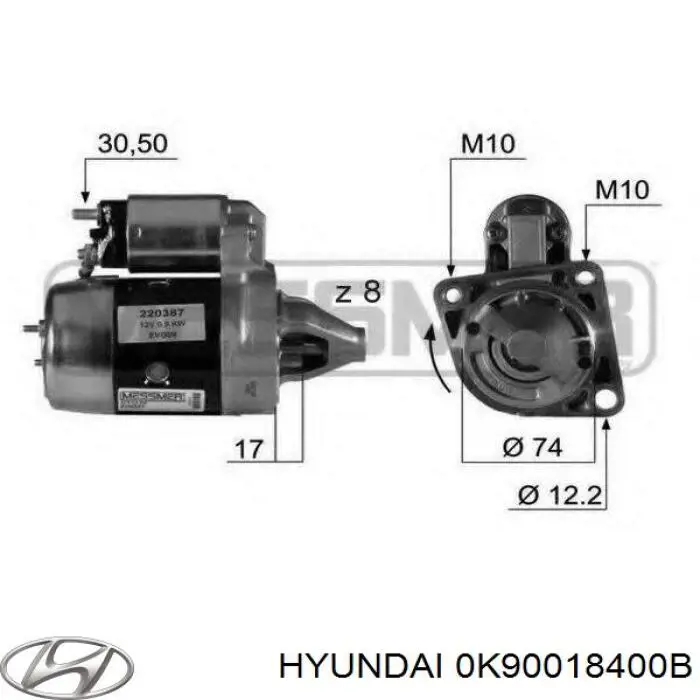 Стартер 0K90018400B Hyundai/Kia