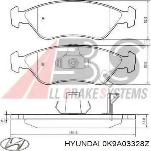 Передние тормозные колодки 0K9A03328Z Hyundai/Kia