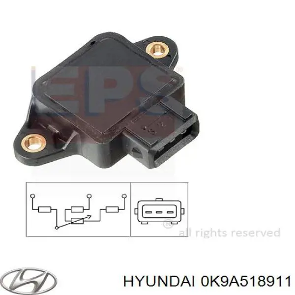 Датчик положения дроссельной заслонки (потенциометр) Hyundai/Kia 0K9A518911