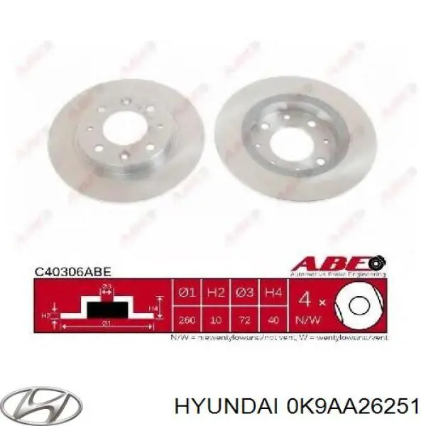 Задний тормозной диск Hyundai/Kia 0K9AA26251 цена, от 29.60 USD