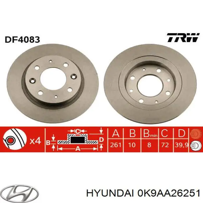 Купить 0K9AA26251 Hyundai/Kia Диск тормозной задний