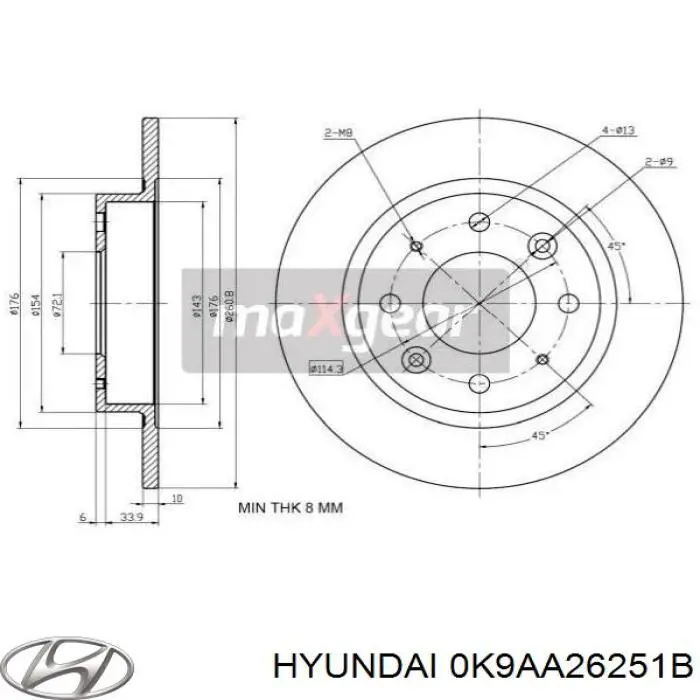 Купить 0K9AA26251B Hyundai/Kia Диск тормозной задний