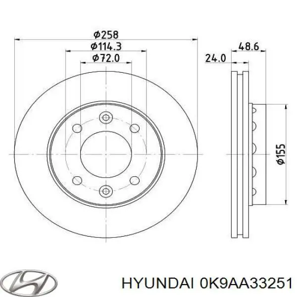 Передние тормозные диски 0K9AA33251 Hyundai/Kia