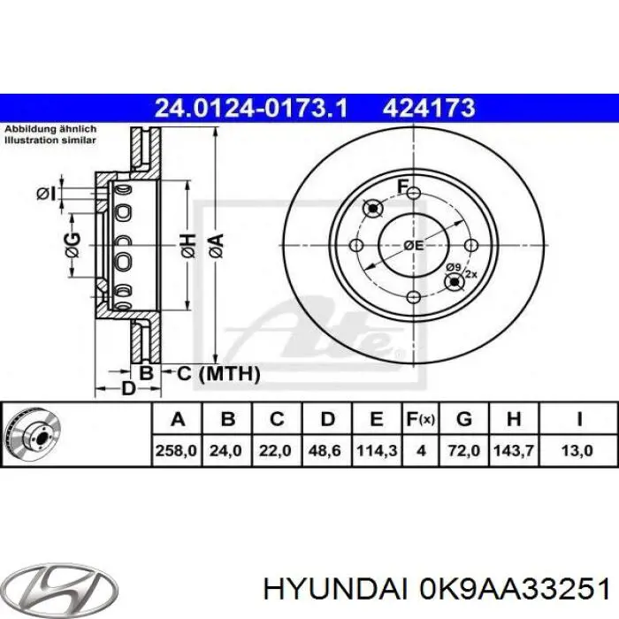 Тормоз дисковый передний Hyundai/Kia 0K9AA33251 цена, от 27.93 USD