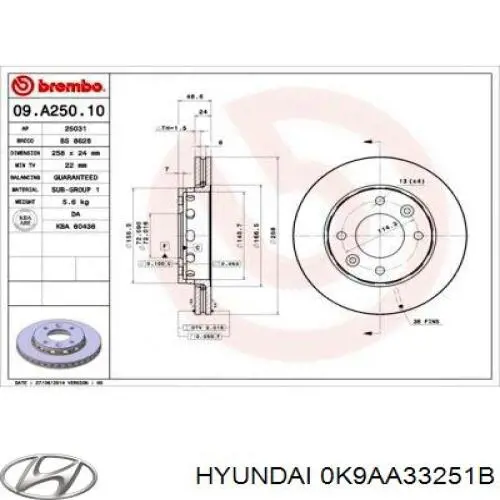 Передний тормозной диск Hyundai/Kia 0K9AA33251B