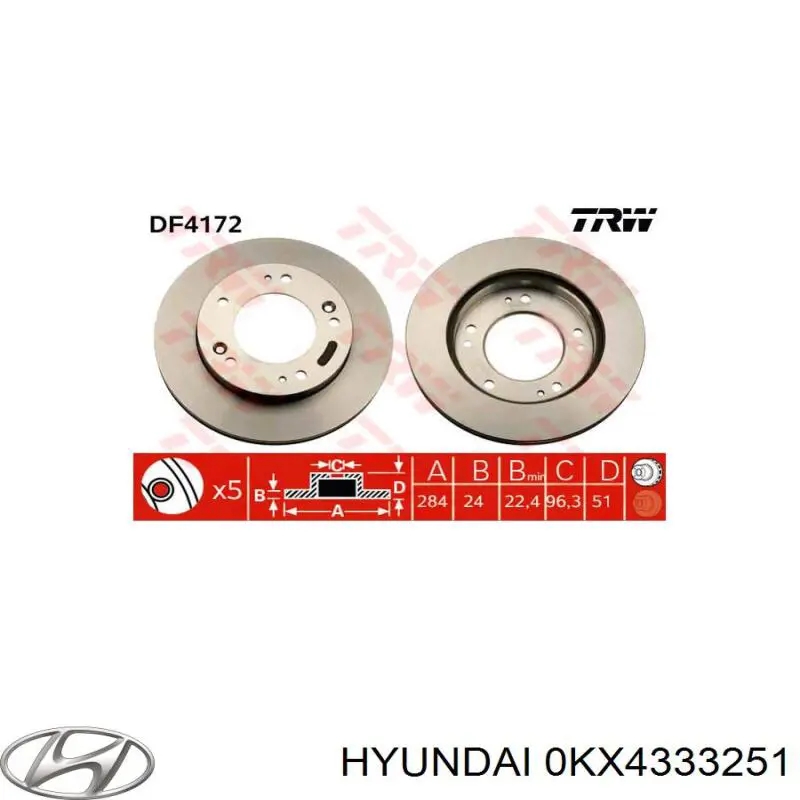 Передний тормозной диск Hyundai/Kia 0KX4333251
