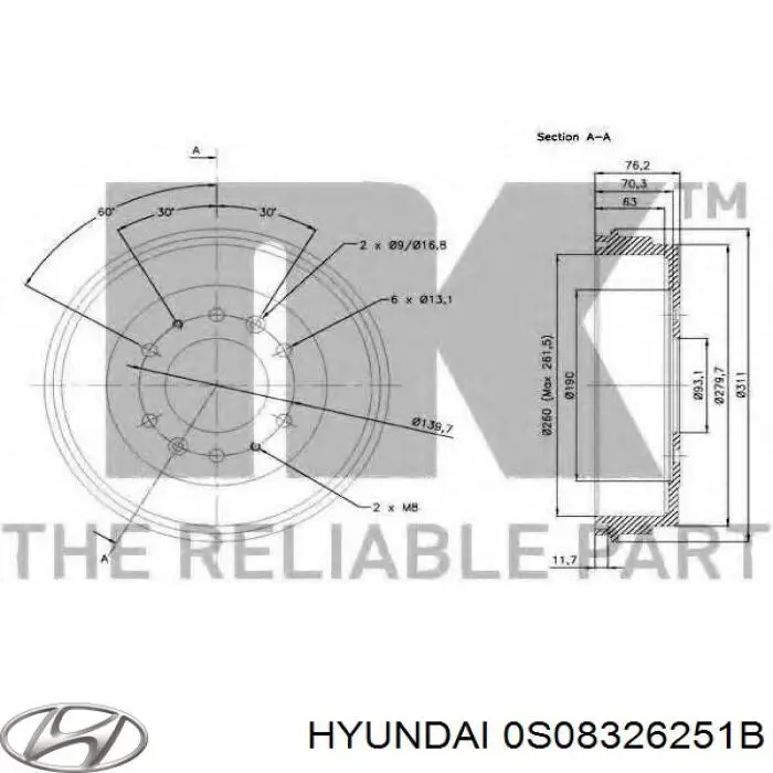 0S08326251B Hyundai/Kia Тормозной барабан