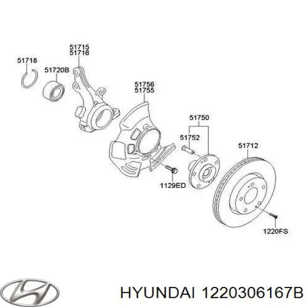 Tornillo (tuerca) de sujeción 1220306167B Hyundai/Kia