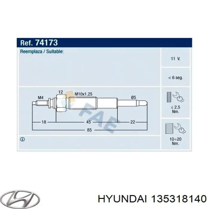 135318140 Hyundai/Kia свечи накала