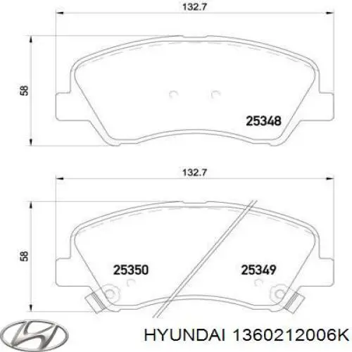 1360212006K Hyundai/Kia передние тормозные колодки