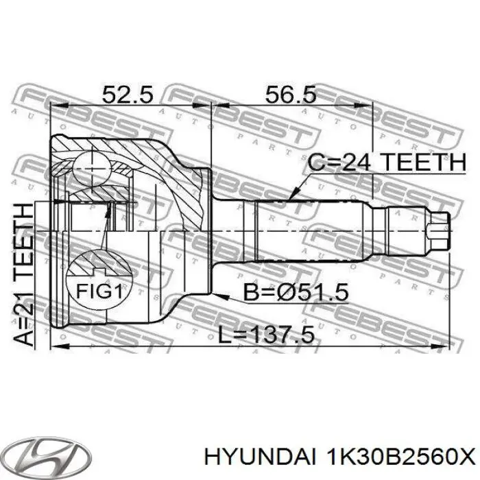 Левая полуось 1K30B2560X Hyundai/Kia