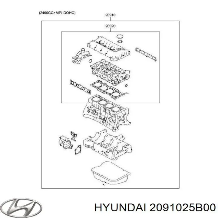 2091025B00 Hyundai/Kia комплект прокладок двигателя полный