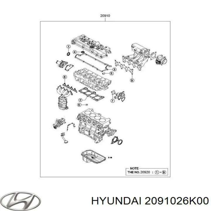 2091026K00 Hyundai/Kia комплект прокладок двигателя полный