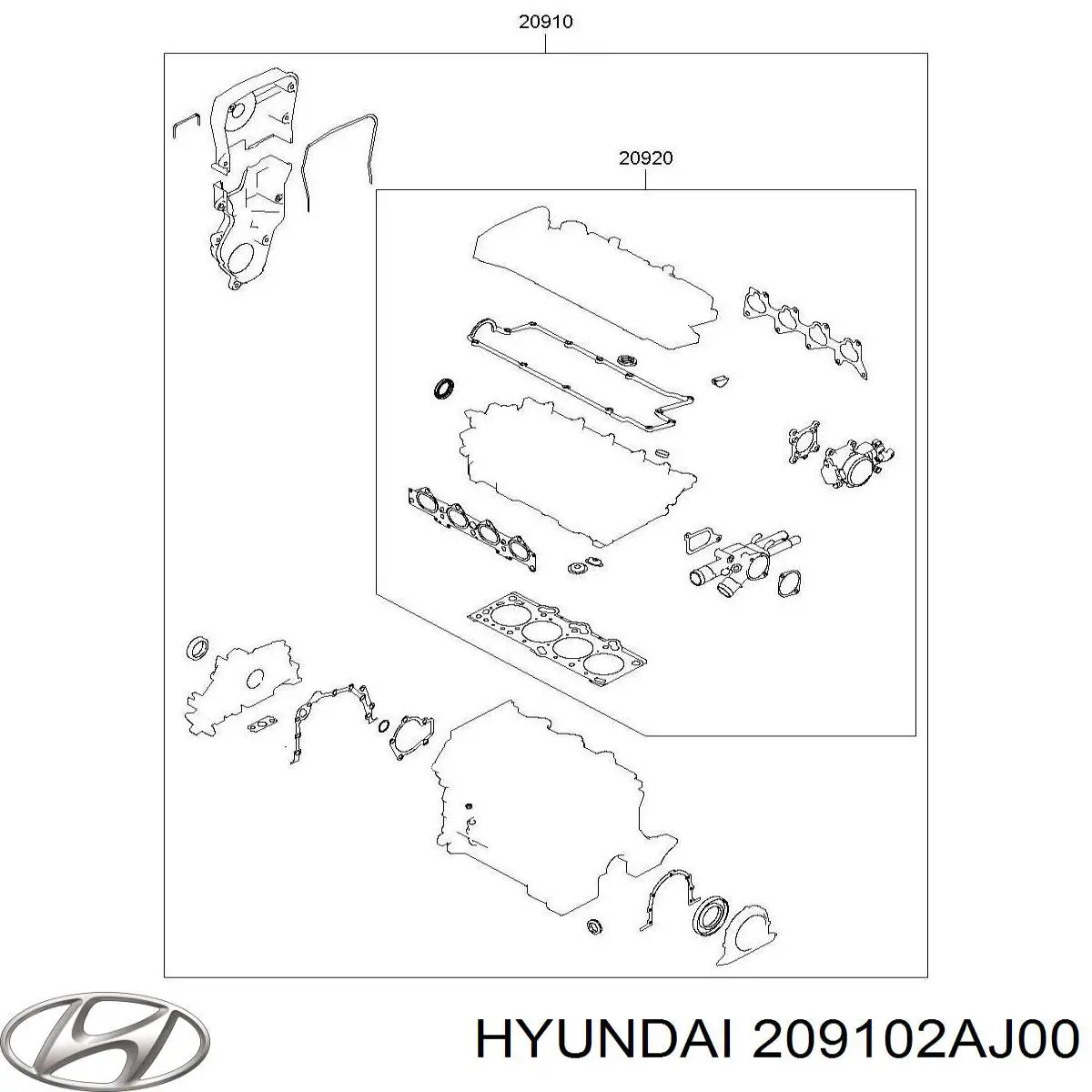 Полный комплект прокладок двигателя Hyundai/Kia 209102AJ00 цена, от 206.59 USD