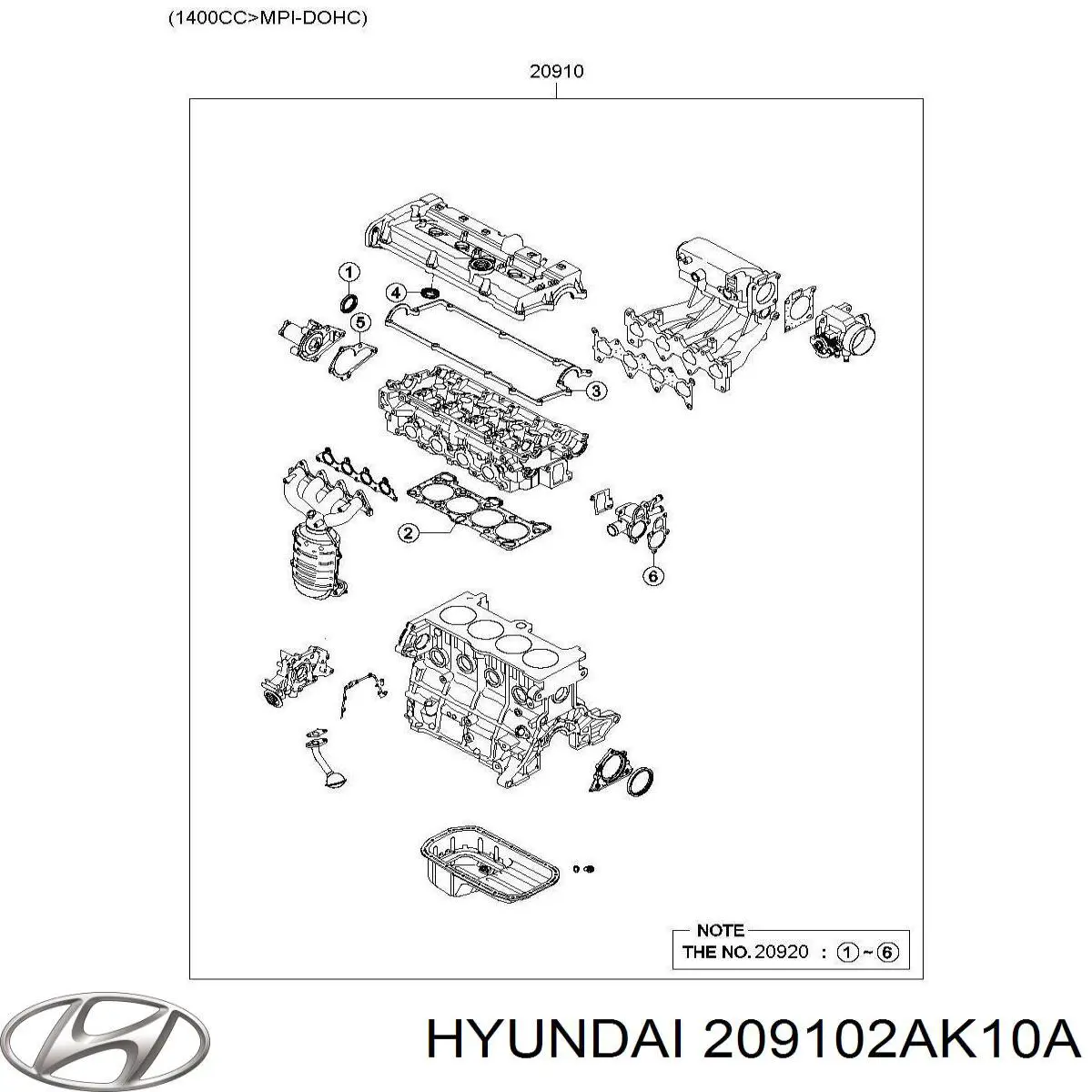209102AK10A Hyundai/Kia kit de vedantes de motor completo