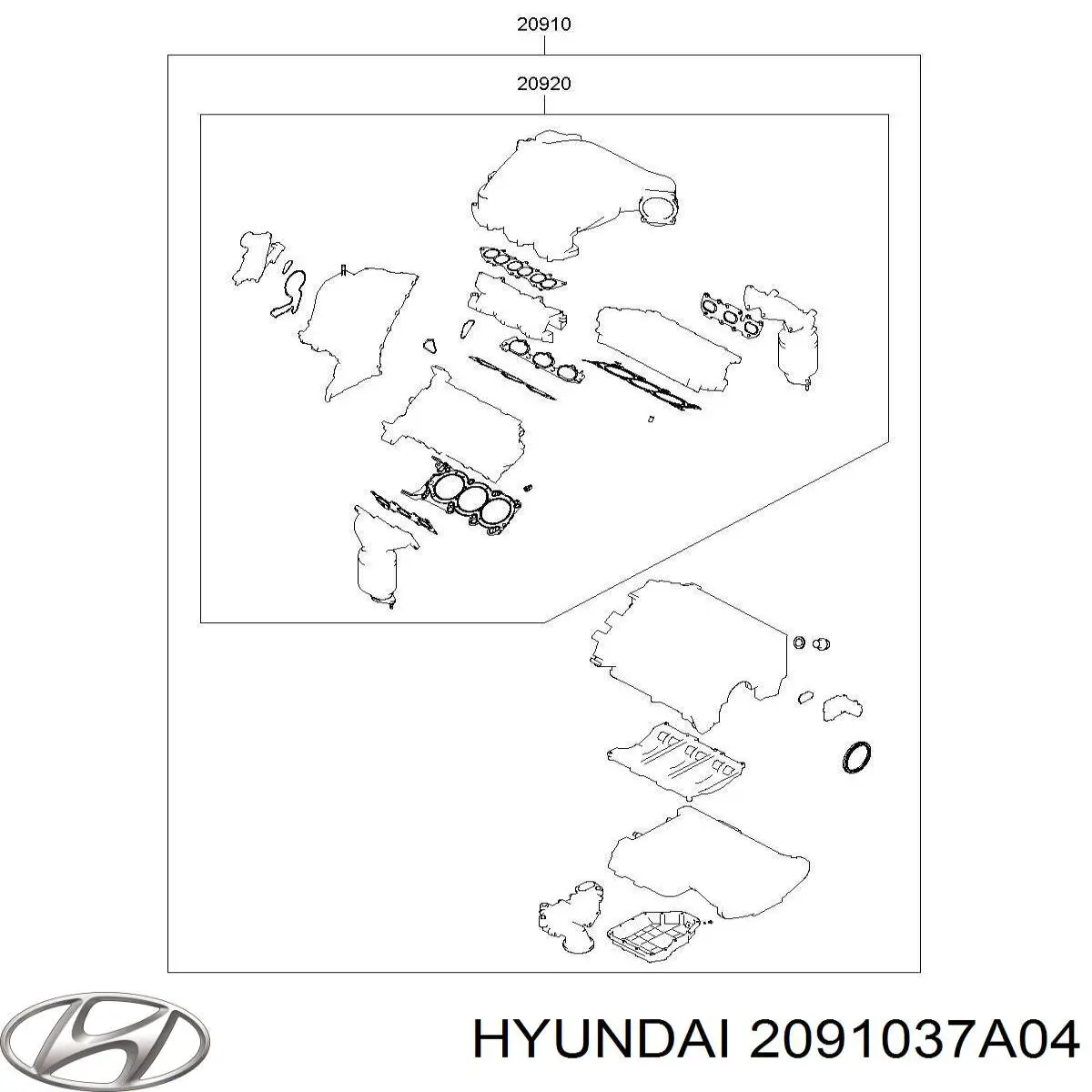 Полный комплект прокладок двигателя Hyundai/Kia 2091037A04 цена, от 880.86 USD