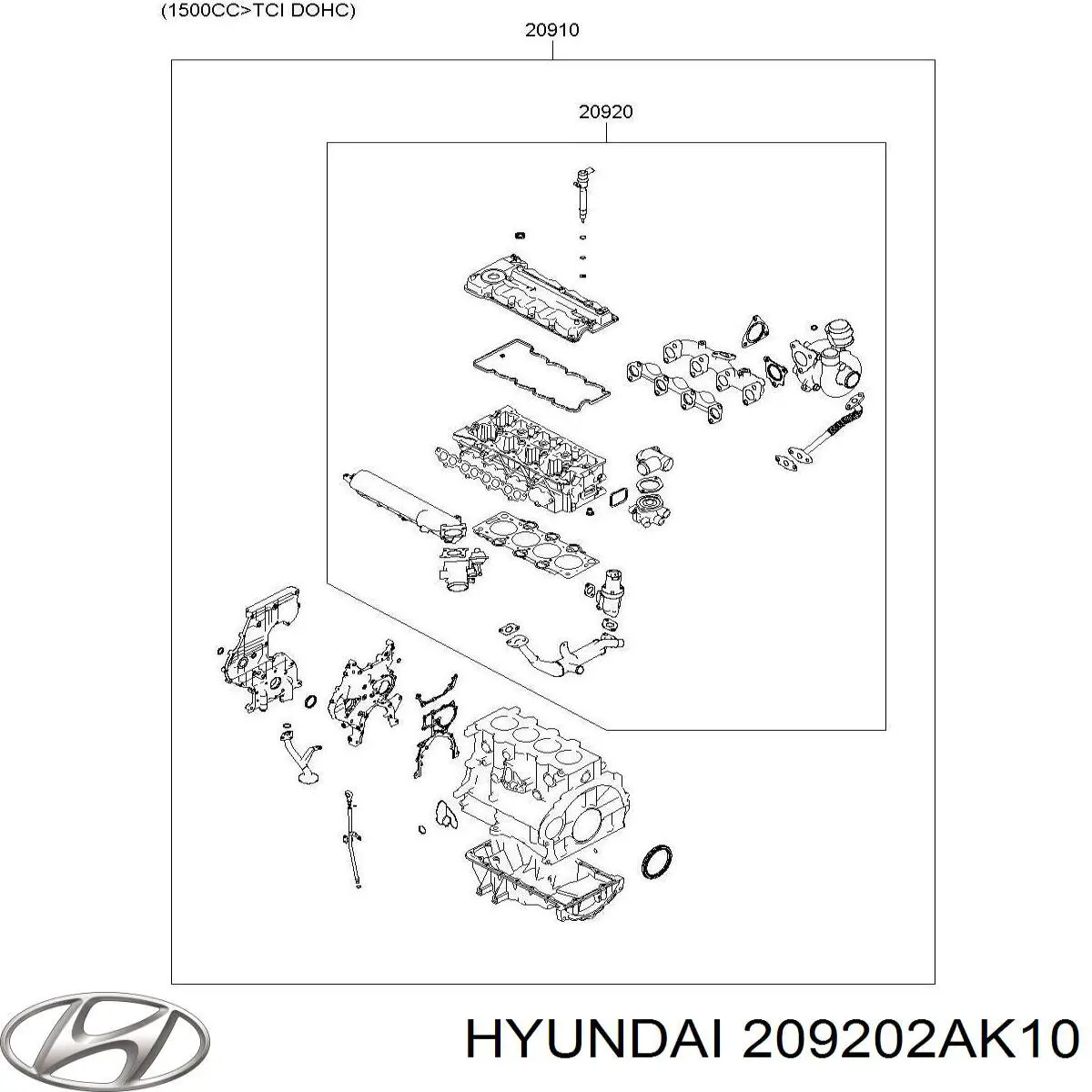 Комплект прокладок двигателя верхний Hyundai/Kia 209202AK10