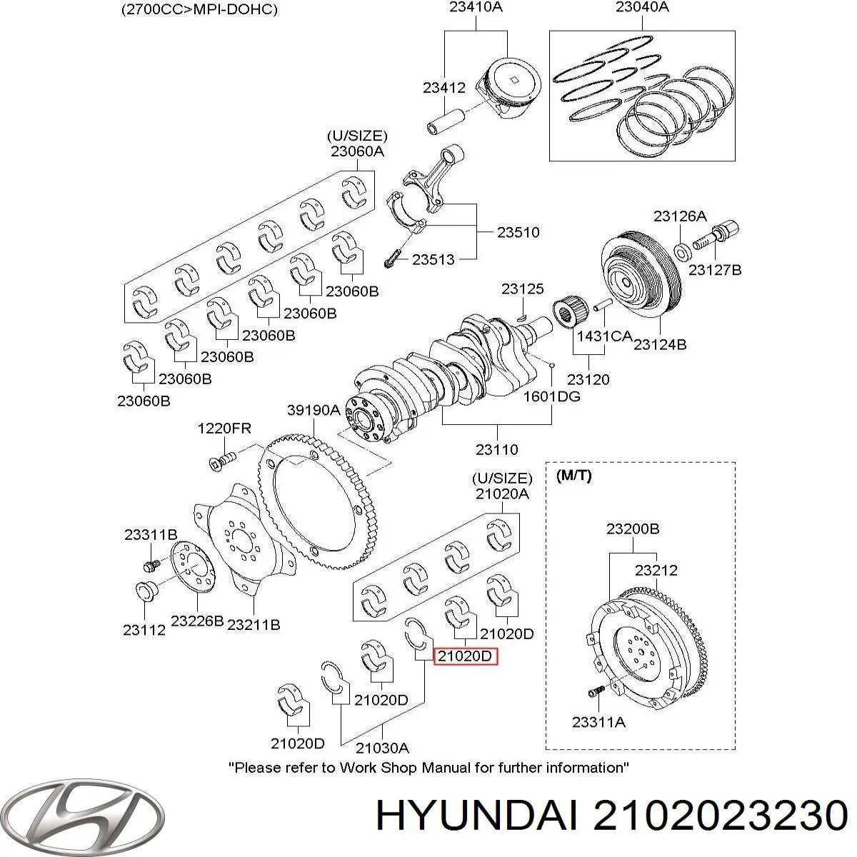 2102023230 Hyundai/Kia вкладыши коленвала коренные, комплект, стандарт (std)
