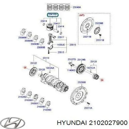 Вкладыши коленвала коренные, комплект, стандарт (STD) 2102027900 Hyundai/Kia
