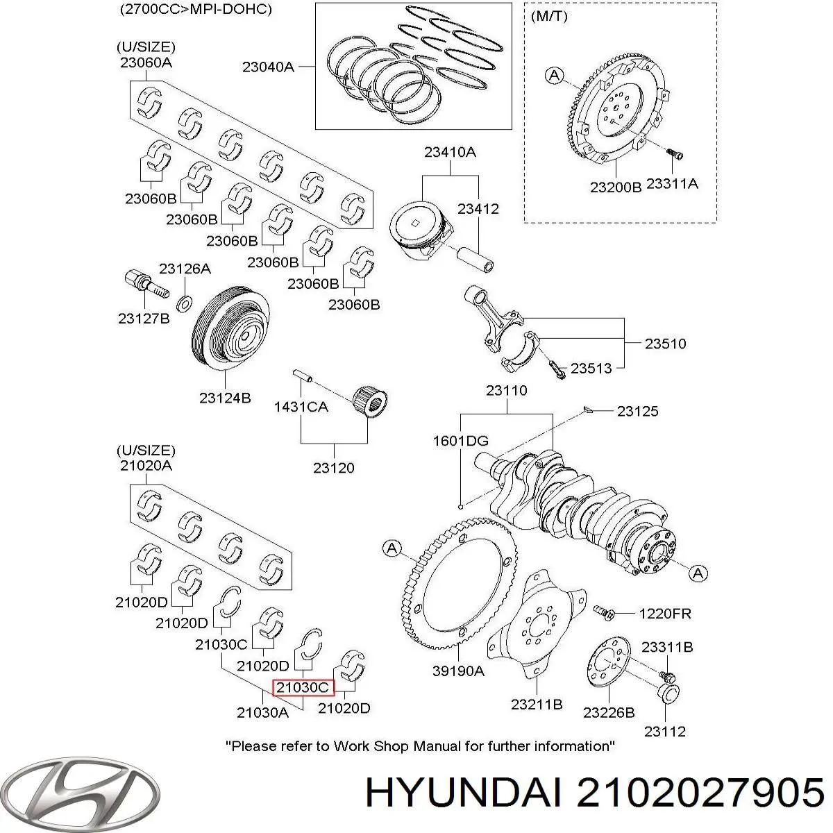 Коренные вкладыши коленвала комплект (STD) Hyundai/Kia 2102027905